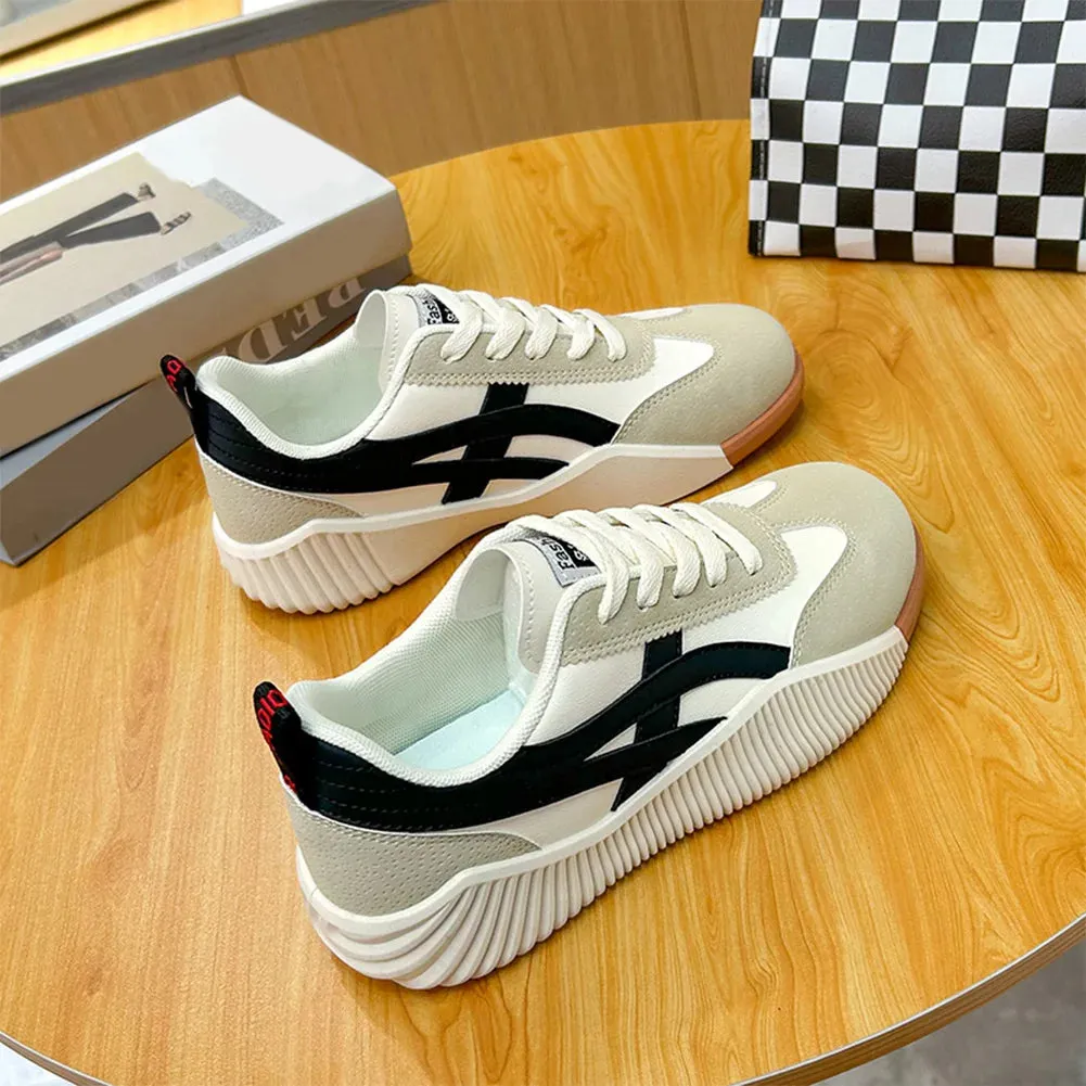 Fashion Women Sneakers Lace-up Walking Shoes with Arch Support Indoor Outdoor Non-slip Rubber Sole
