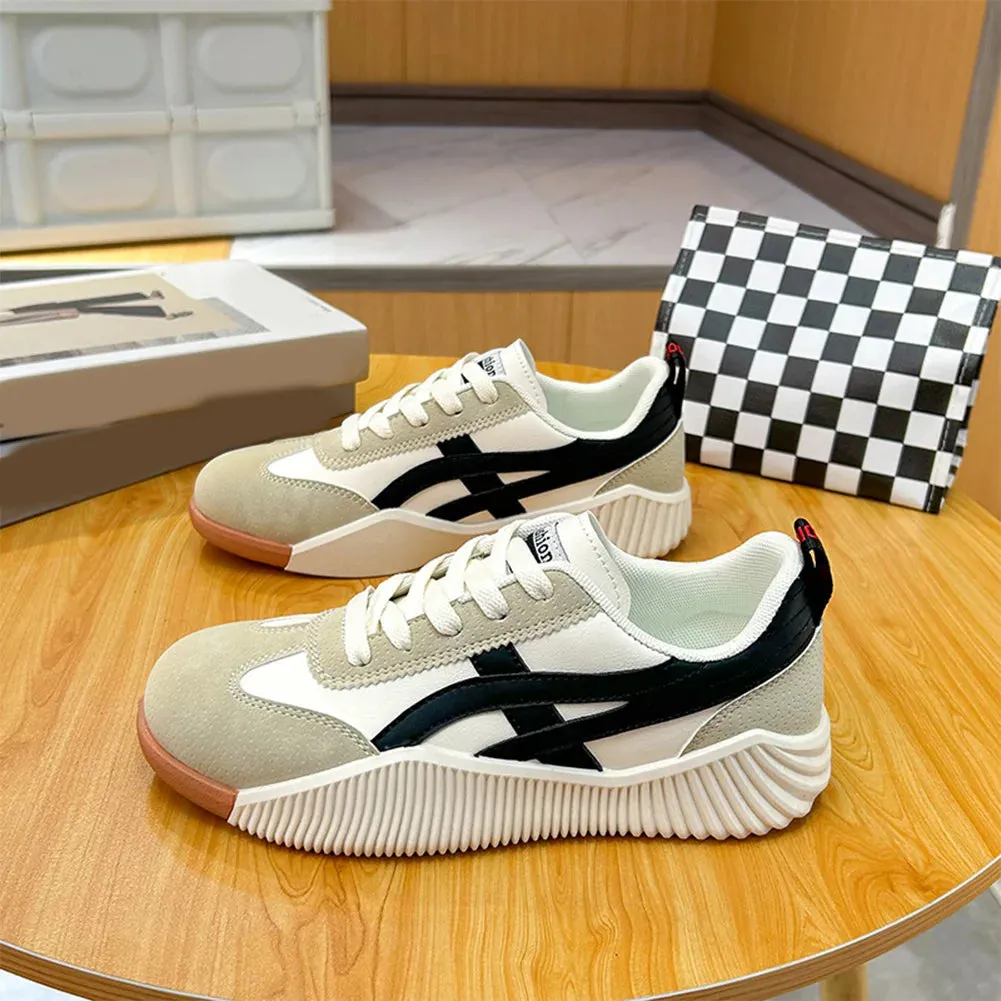 Fashion Women Sneakers Lace-up Walking Shoes with Arch Support Indoor Outdoor Non-slip Rubber Sole