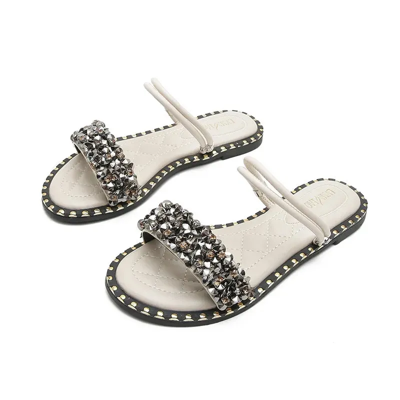 Free shipping Sandals  Women's Summer Flat Bottom Two Wear Fairy Style Instagram Trendy Outwear Slippers