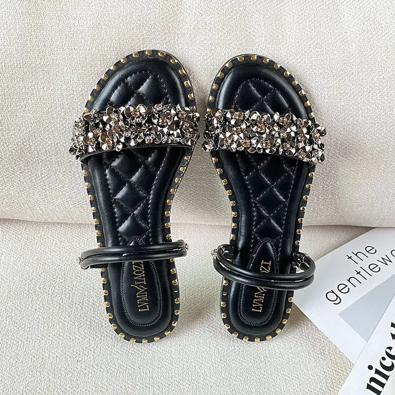 Free shipping Sandals  Women's Summer Flat Bottom Two Wear Fairy Style Instagram Trendy Outwear Slippers