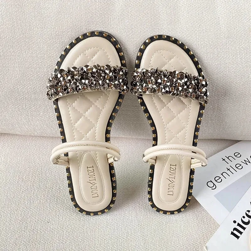 Free shipping Sandals  Women's Summer Flat Bottom Two Wear Fairy Style Instagram Trendy Outwear Slippers