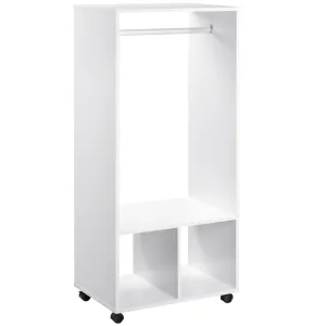 HOMCOM Open Wardrobe for Bedroom, Small Wardrobe on Wheels with Clothes Rail, Storage Shelves, Mobile Garment Rack for Clothes Storage, Cloakroom, Hallway, White