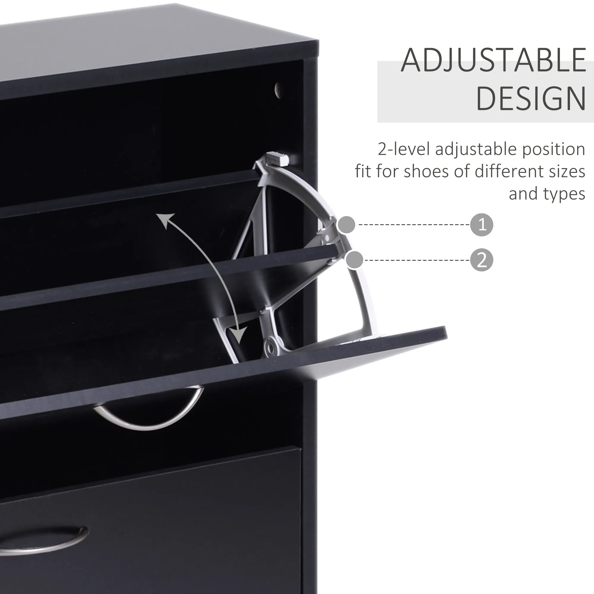 Homcom Shoe Cabinet Storage Cupboard 2-Tier Wood Tipping Bucket Modern Hall Organizer With Drawer Adjustable Shelf Large-Capacity Black