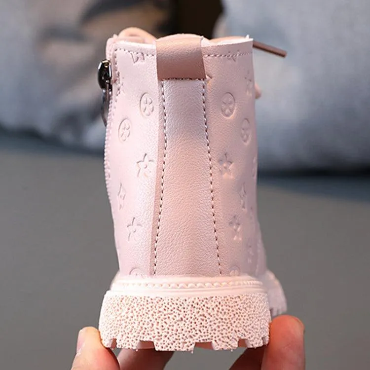 Kids' Warm Padded High-Top Leather Martin Boots with Cotton Lining
