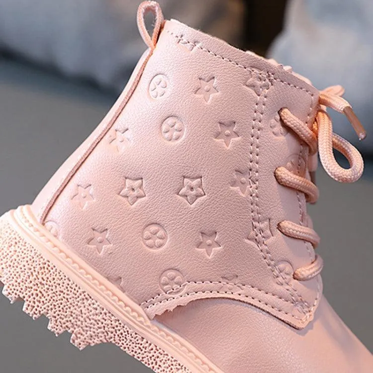 Kids' Warm Padded High-Top Leather Martin Boots with Cotton Lining