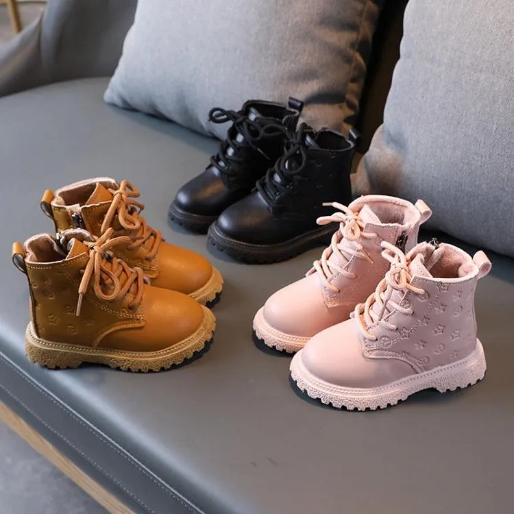 Kids' Warm Padded High-Top Leather Martin Boots with Cotton Lining