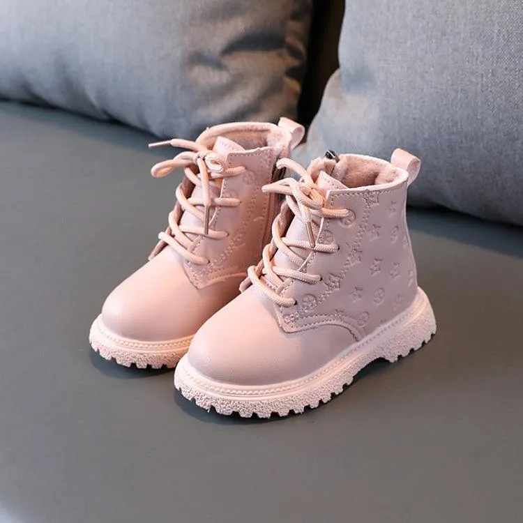 Kids' Warm Padded High-Top Leather Martin Boots with Cotton Lining
