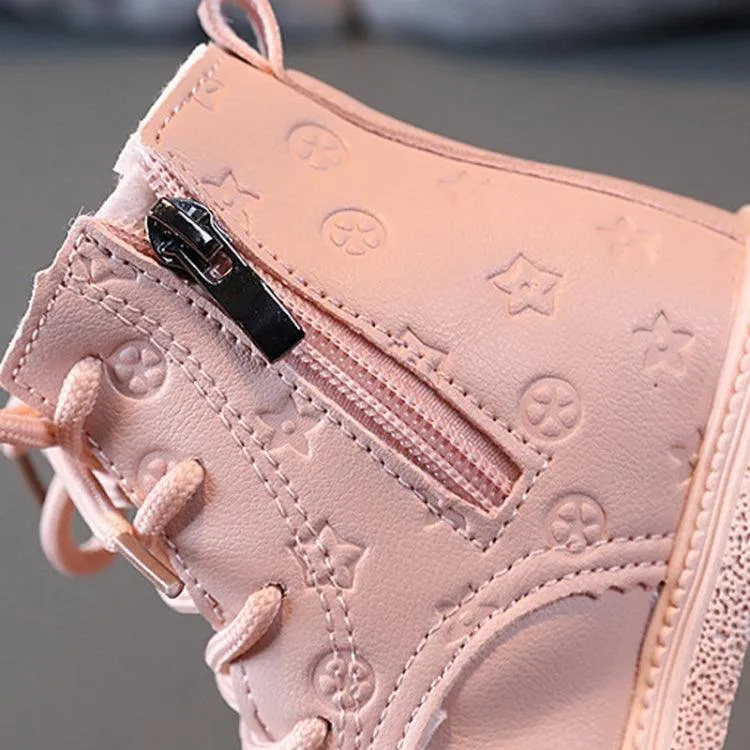 Kids' Warm Padded High-Top Leather Martin Boots with Cotton Lining