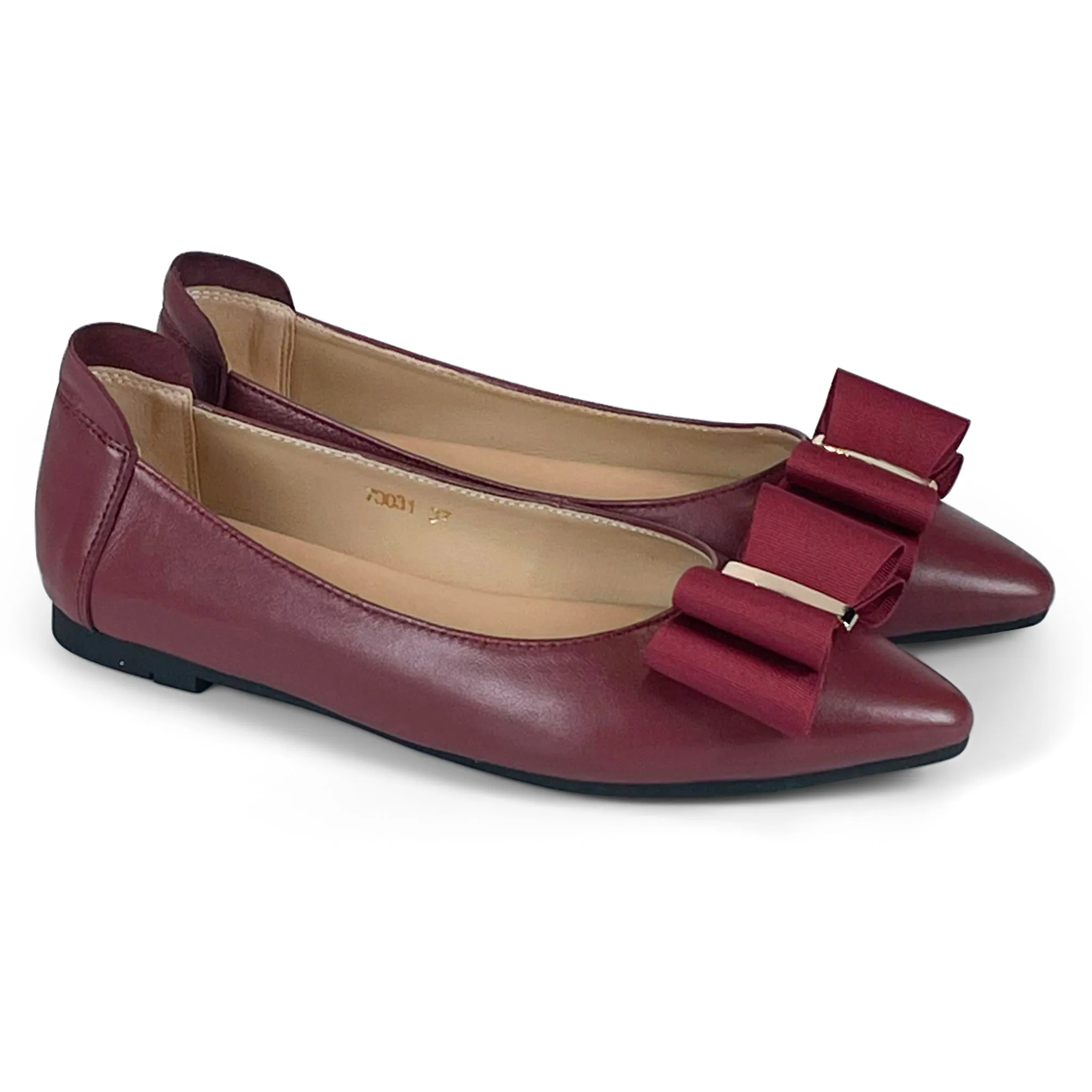 Leather flats with Shantong layered ribbon - 70031