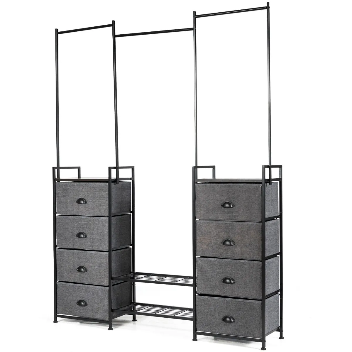 NNECW Fabric Drawer Dresser with Clothes Rail Shoe Rack