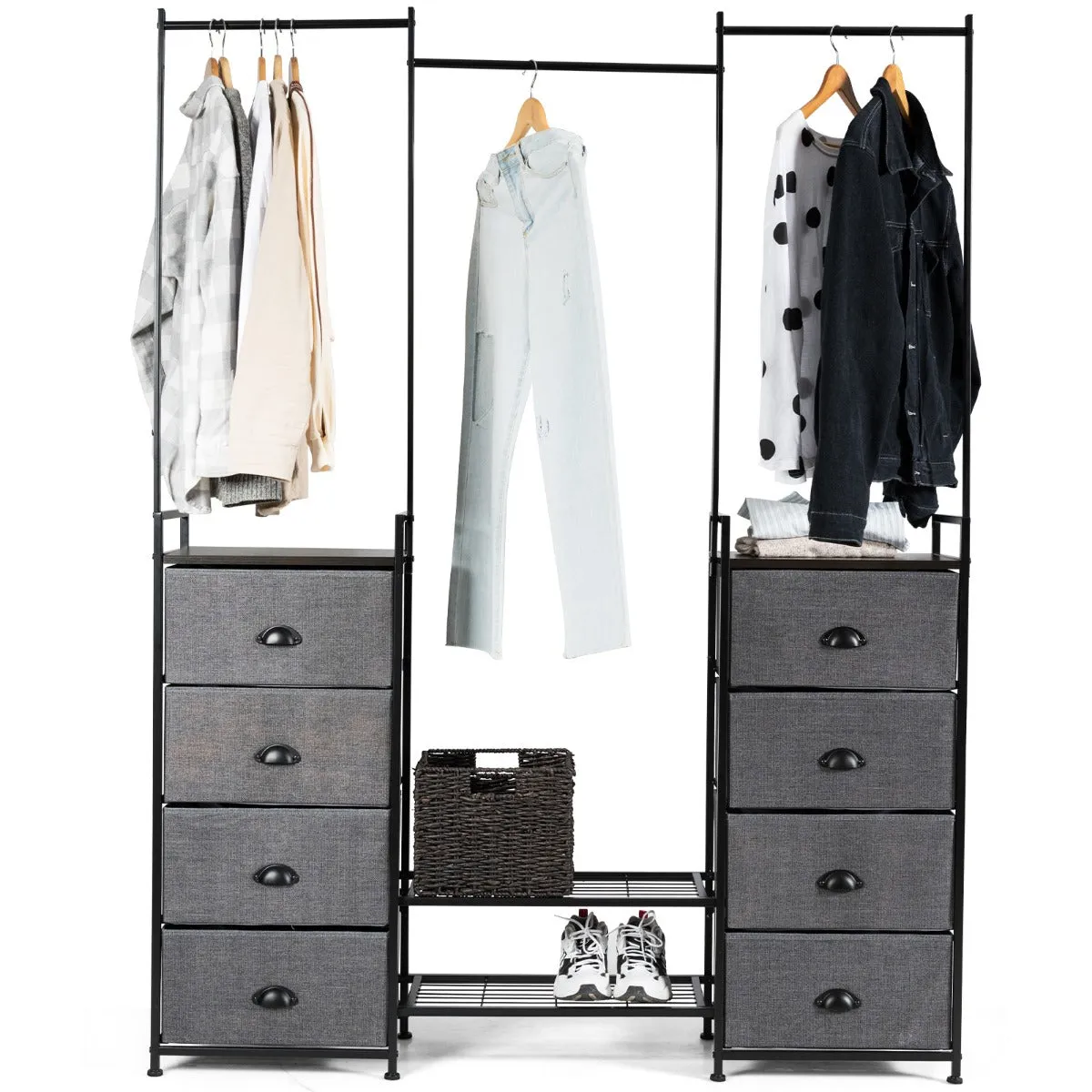 NNECW Fabric Drawer Dresser with Clothes Rail Shoe Rack