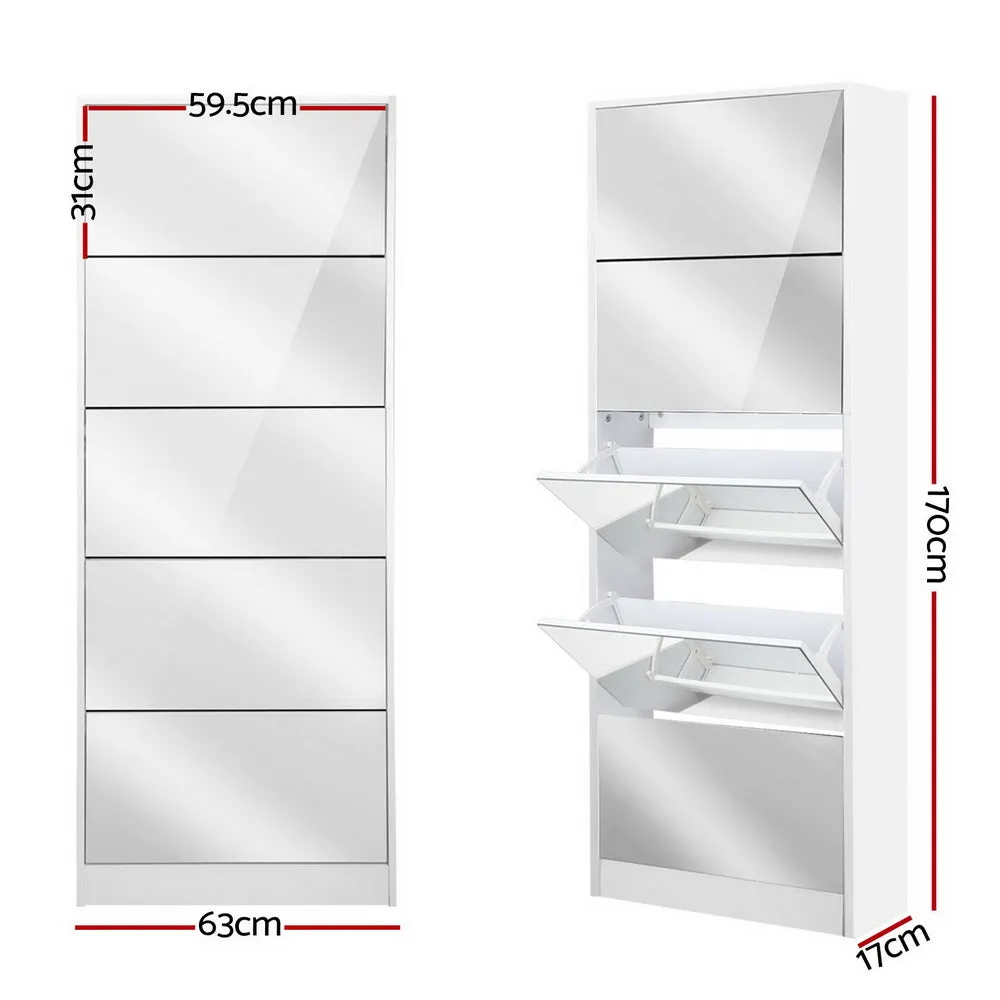 NNEDSZ 5 Drawer Mirrored Wooden Shoe Cabinet - White