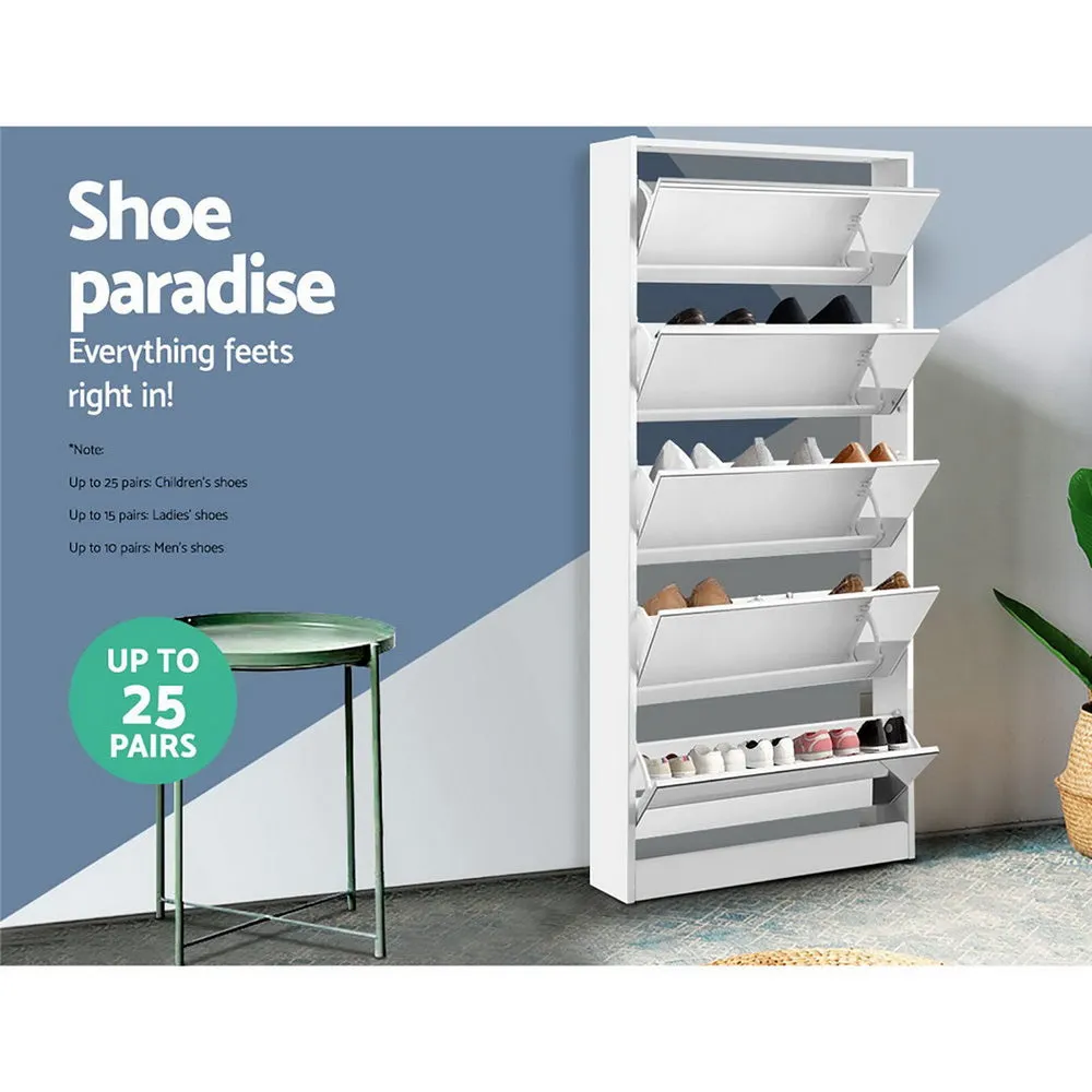 NNEDSZ 5 Drawer Mirrored Wooden Shoe Cabinet - White