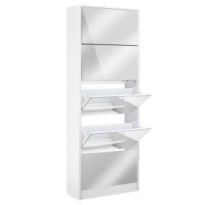 NNEDSZ 5 Drawer Mirrored Wooden Shoe Cabinet - White