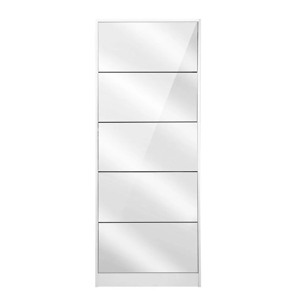 NNEDSZ 5 Drawer Mirrored Wooden Shoe Cabinet - White