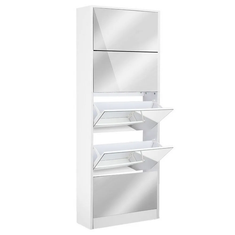 NNEDSZ 5 Drawer Mirrored Wooden Shoe Cabinet - White
