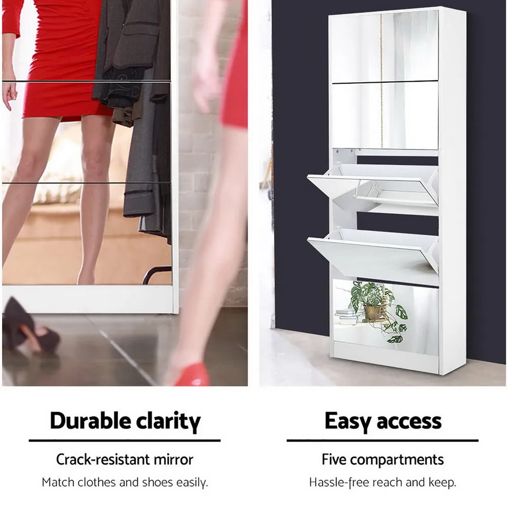 NNEDSZ 5 Drawer Mirrored Wooden Shoe Cabinet - White