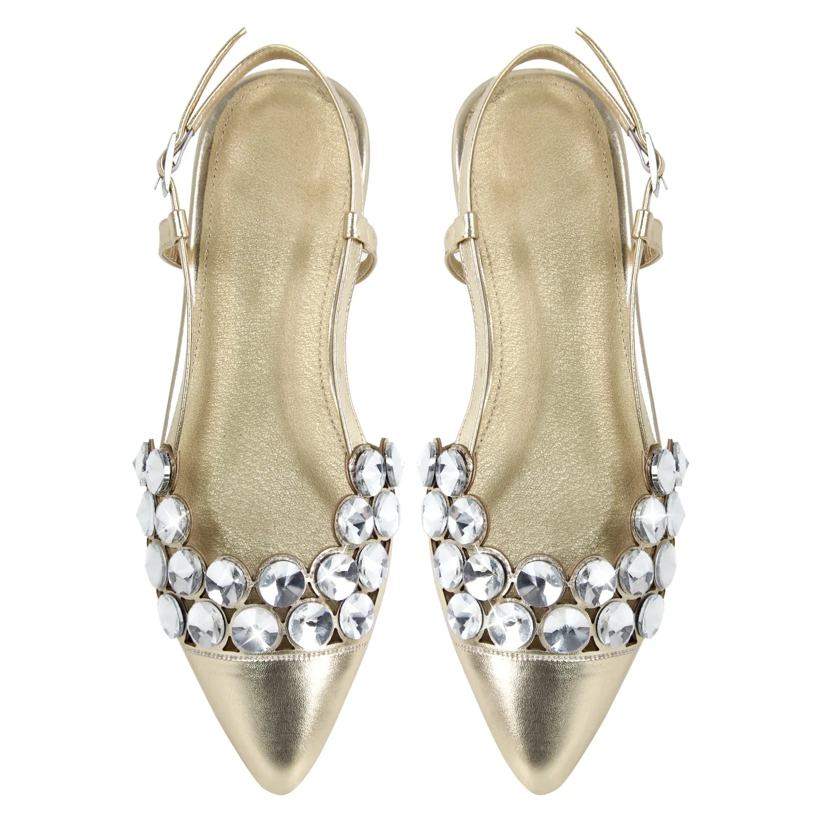 Pointed Toe Rhinestone Slingback Flats
