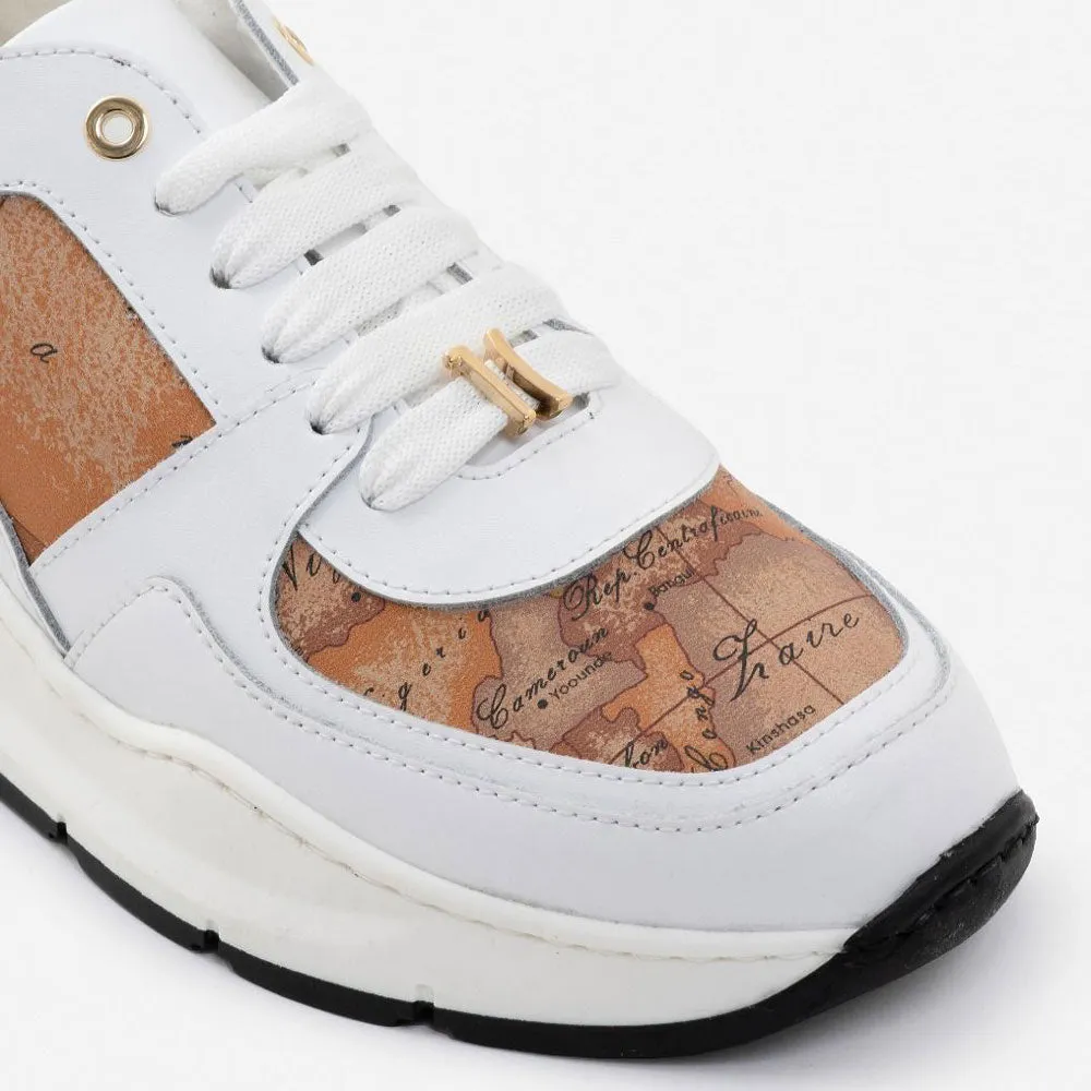 Scarpe Donna 1A Classe Alviero Martini Sneakers in Pelle Bianca con Inserti Geo Classic 0101