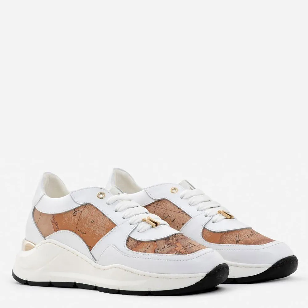 Scarpe Donna 1A Classe Alviero Martini Sneakers in Pelle Bianca con Inserti Geo Classic 0101