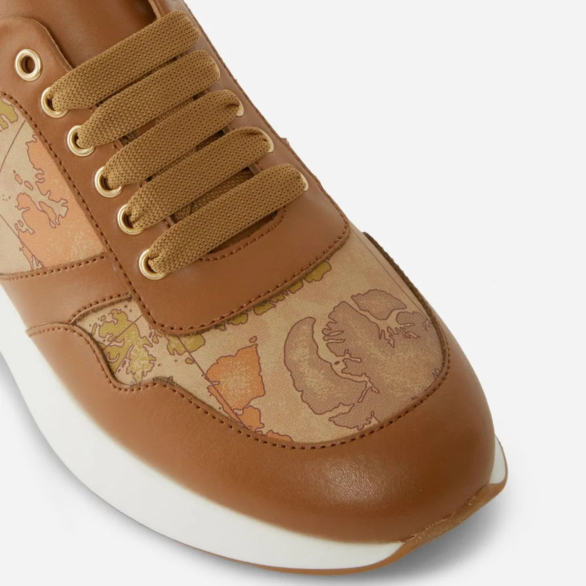 Scarpe Donna 1A Classe Alviero Martini Sneakers in Pelle Marrone e Dettagli Geo Classic P316