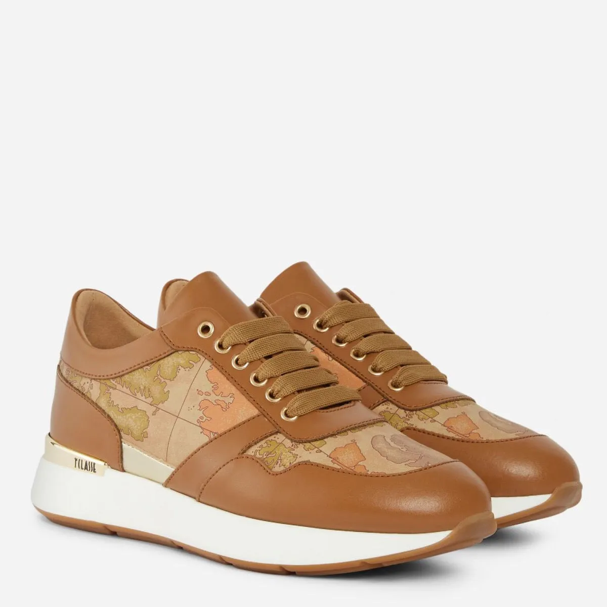 Scarpe Donna 1A Classe Alviero Martini Sneakers in Pelle Marrone e Dettagli Geo Classic P316