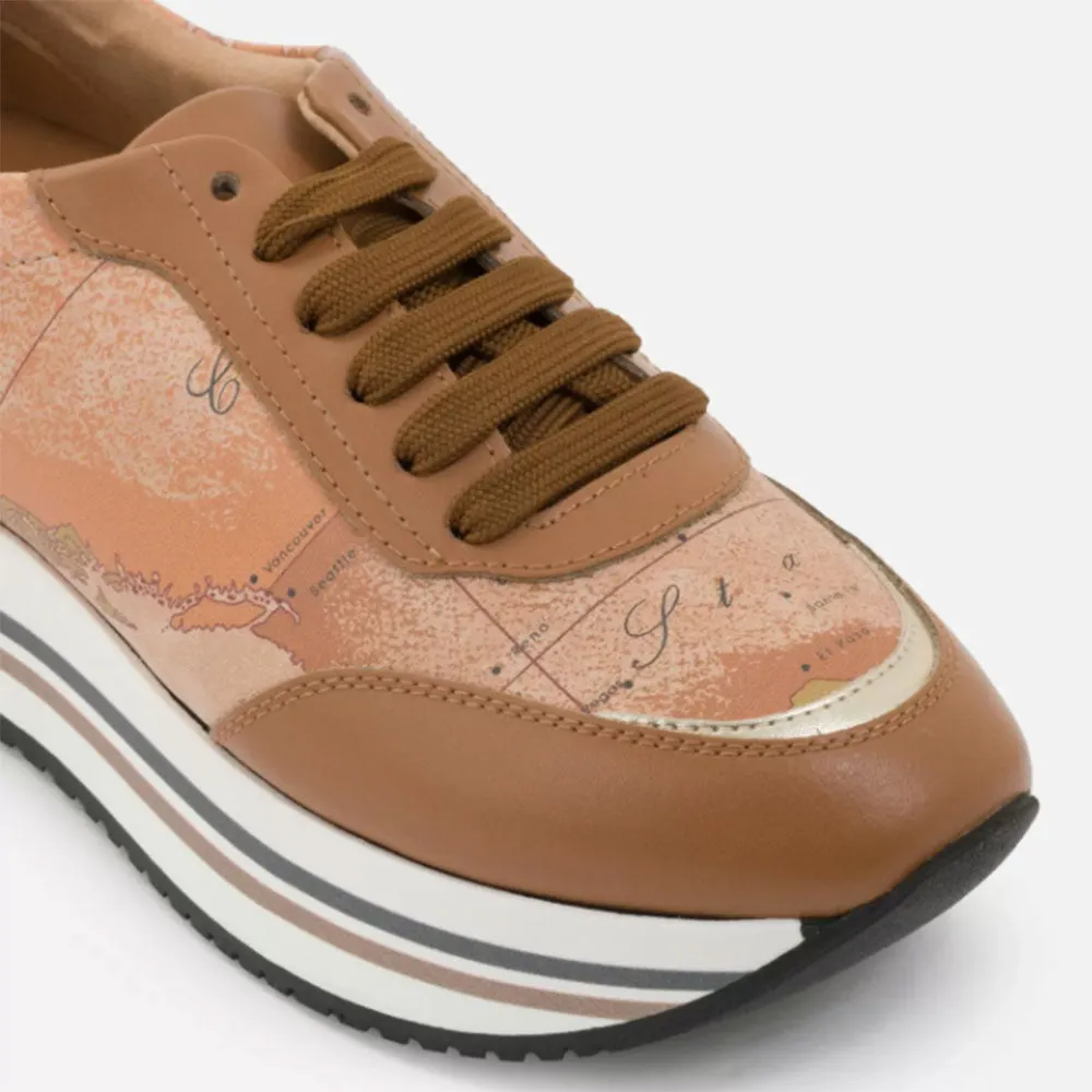 Scarpe Donna 1A Classe Alviero Martini Sneakers in Pelle Marrone linea New Geo Crossing P941