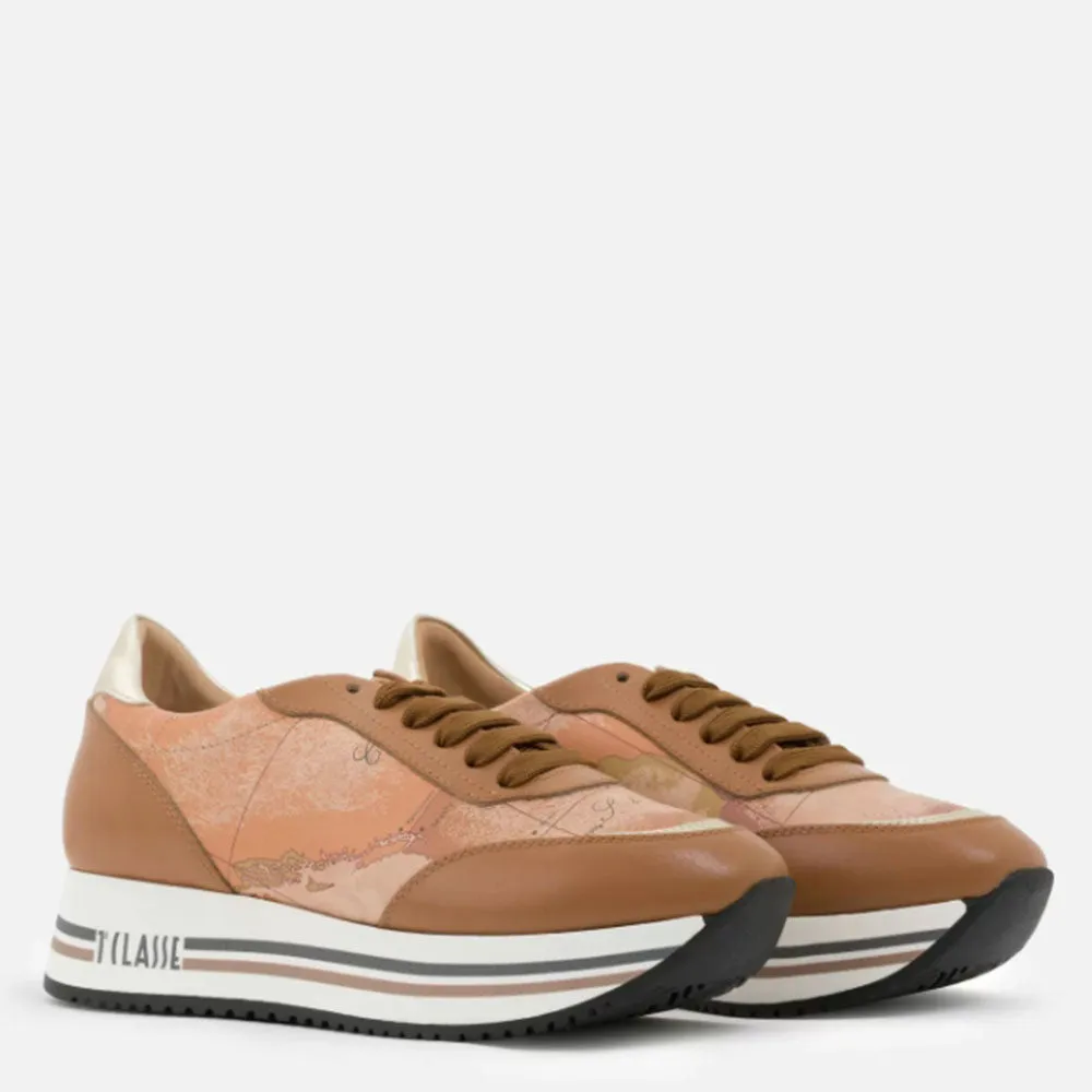 Scarpe Donna 1A Classe Alviero Martini Sneakers in Pelle Marrone linea New Geo Crossing P941