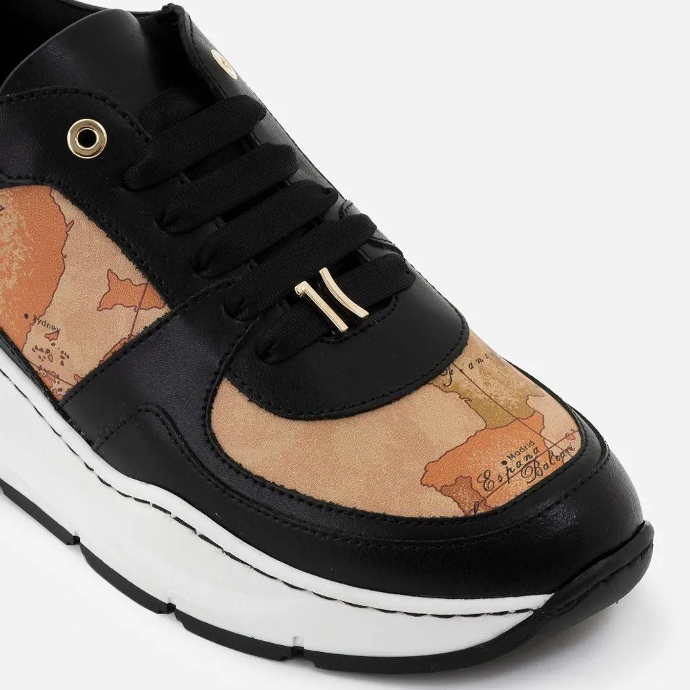 Scarpe Donna 1A Classe Alviero Martini Sneakers in Pelle Nera con Inserti Geo Classic 0101