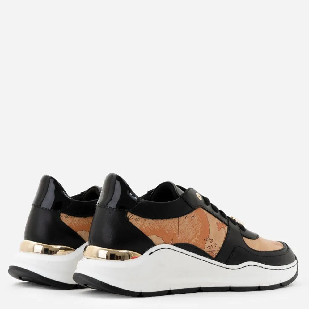 Scarpe Donna 1A Classe Alviero Martini Sneakers in Pelle Nera con Inserti Geo Classic 0101