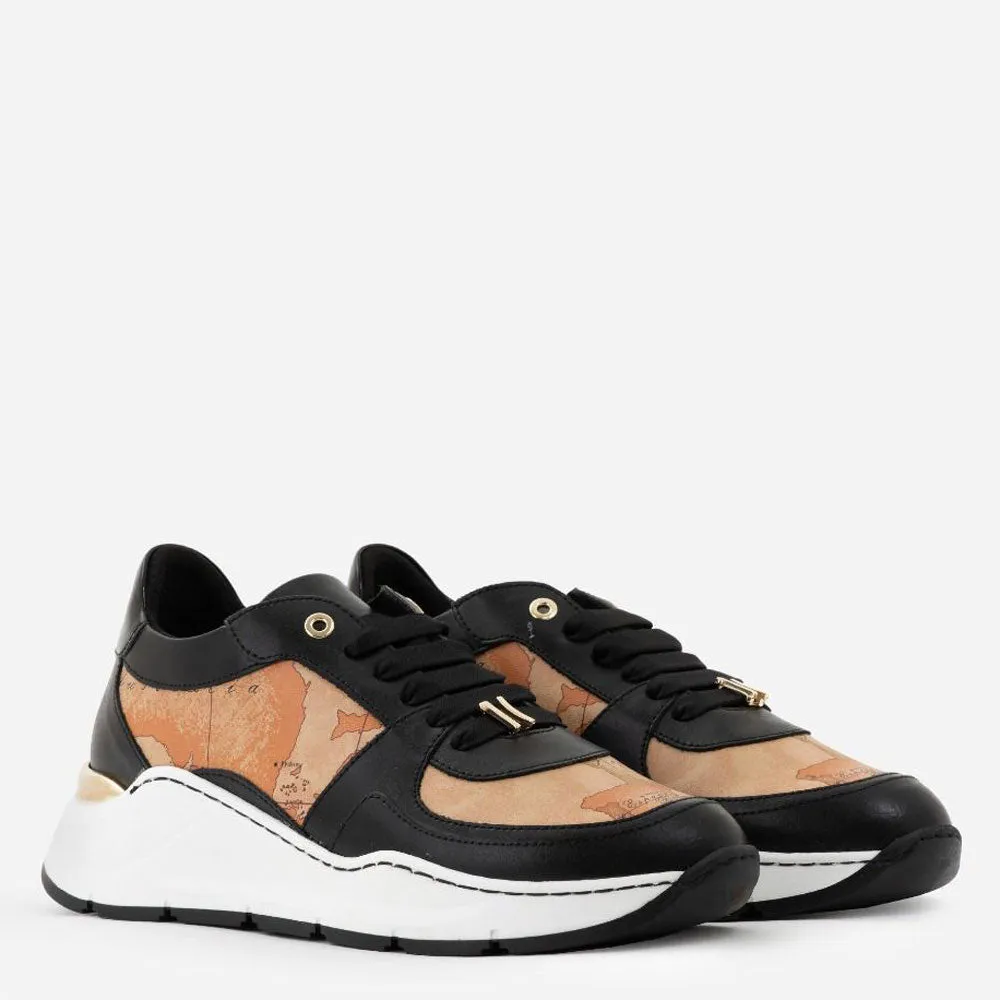 Scarpe Donna 1A Classe Alviero Martini Sneakers in Pelle Nera con Inserti Geo Classic 0101