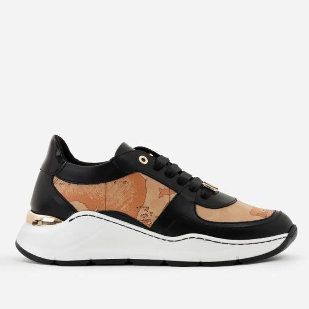 Scarpe Donna 1A Classe Alviero Martini Sneakers in Pelle Nera con Inserti Geo Classic 0101