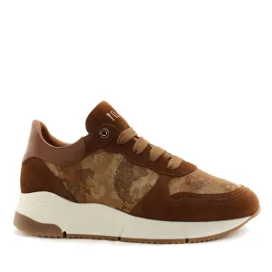 Scarpe Donna 1A Classe Alviero Martini Sneakers in Pelle Scamosciata Marrone con Inserti Geo Classic 0421