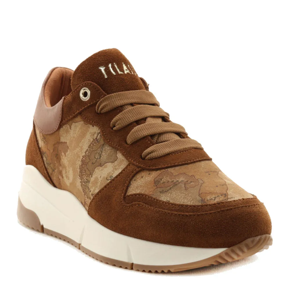 Scarpe Donna 1A Classe Alviero Martini Sneakers in Pelle Scamosciata Marrone con Inserti Geo Classic 0421