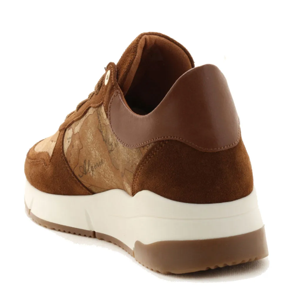 Scarpe Donna 1A Classe Alviero Martini Sneakers in Pelle Scamosciata Marrone con Inserti Geo Classic 0421