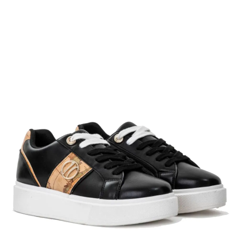 Scarpe Donna 1A Classe Alviero Martini Sneakers Nere con Logo 1C Oro 0393