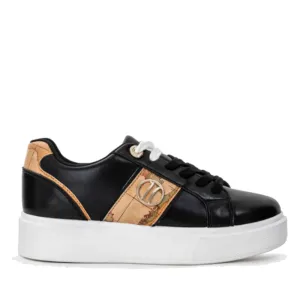 Scarpe Donna 1A Classe Alviero Martini Sneakers Nere con Logo 1C Oro 0393
