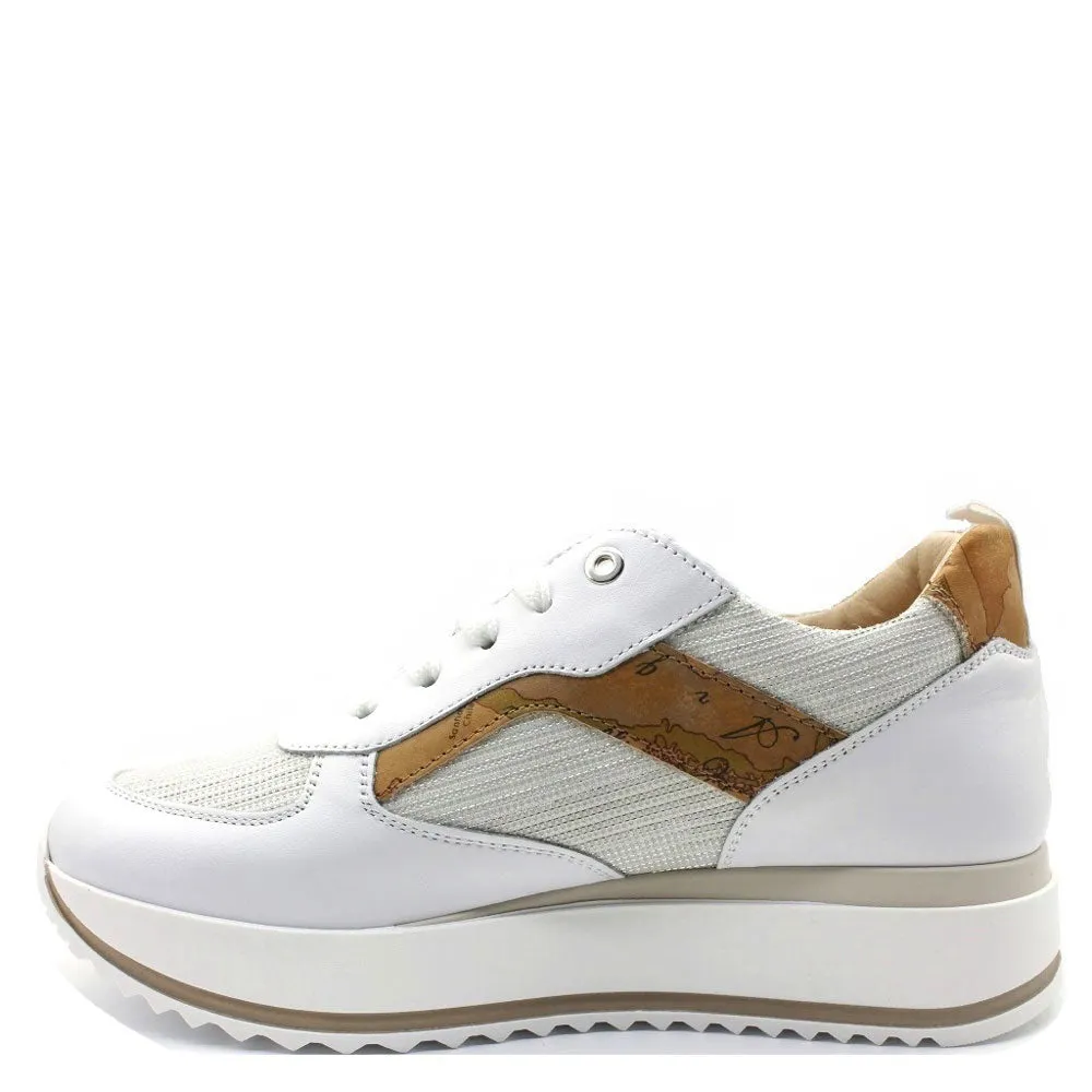 Sneakers Donna 1A Classe Alviero Martini in Tessuto e Pelle Bianco con Dettaglio Geo Classic 0926