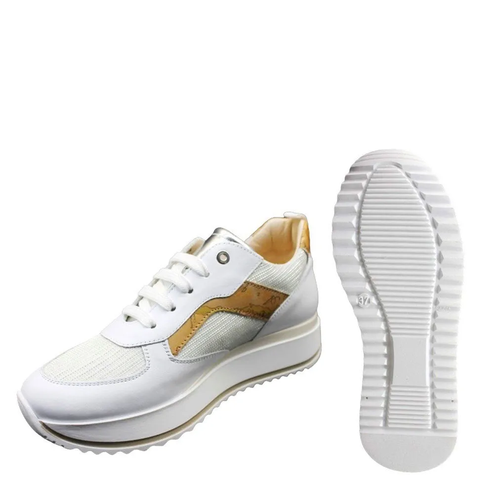 Sneakers Donna 1A Classe Alviero Martini in Tessuto e Pelle Bianco con Dettaglio Geo Classic 0926