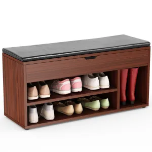 Tribesigns Shoe Storage Bench Upholstered Shoe Rack Organizer Hall Bench with StorageÂ for Entryway, Hallway (Teak)