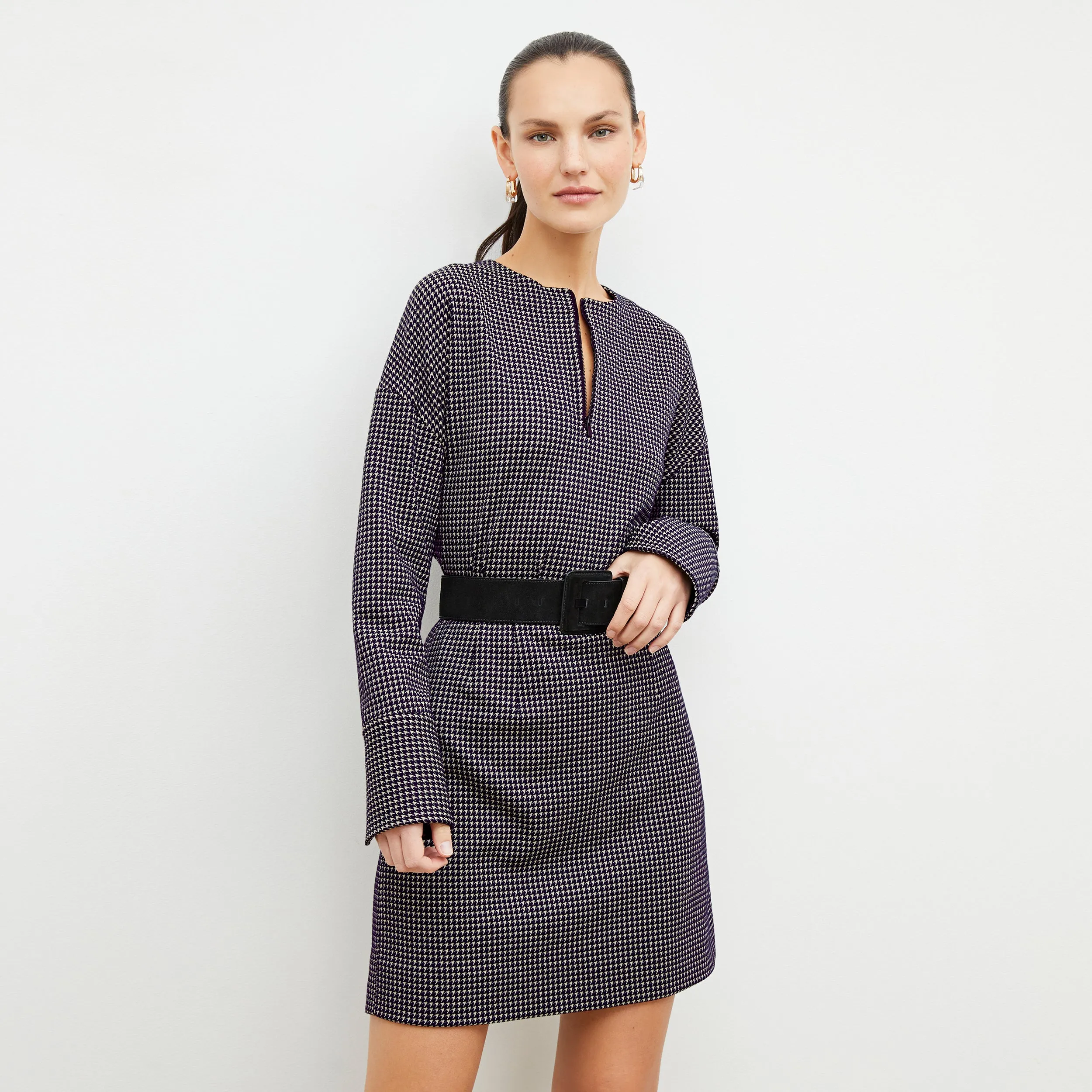 Whitney Skirt - Stretch Houndstooth :: Black / White