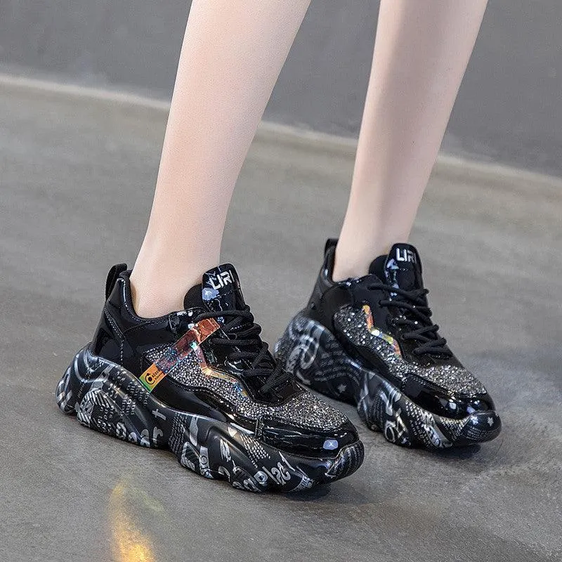 Women’s Fashion Platform Sneakers - High-Heel Casual Shoes