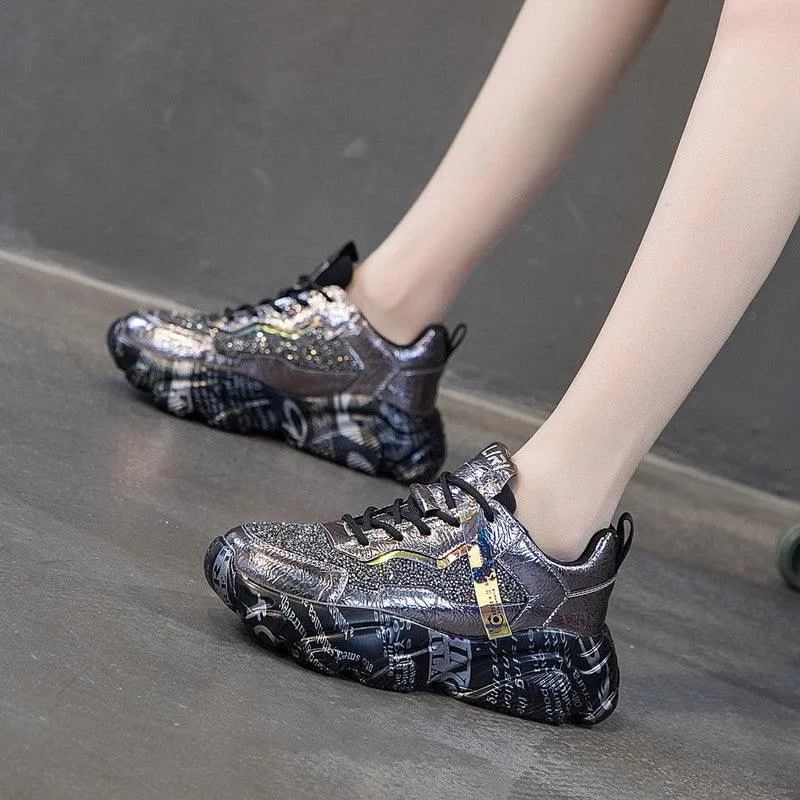 Women’s Fashion Platform Sneakers - High-Heel Casual Shoes