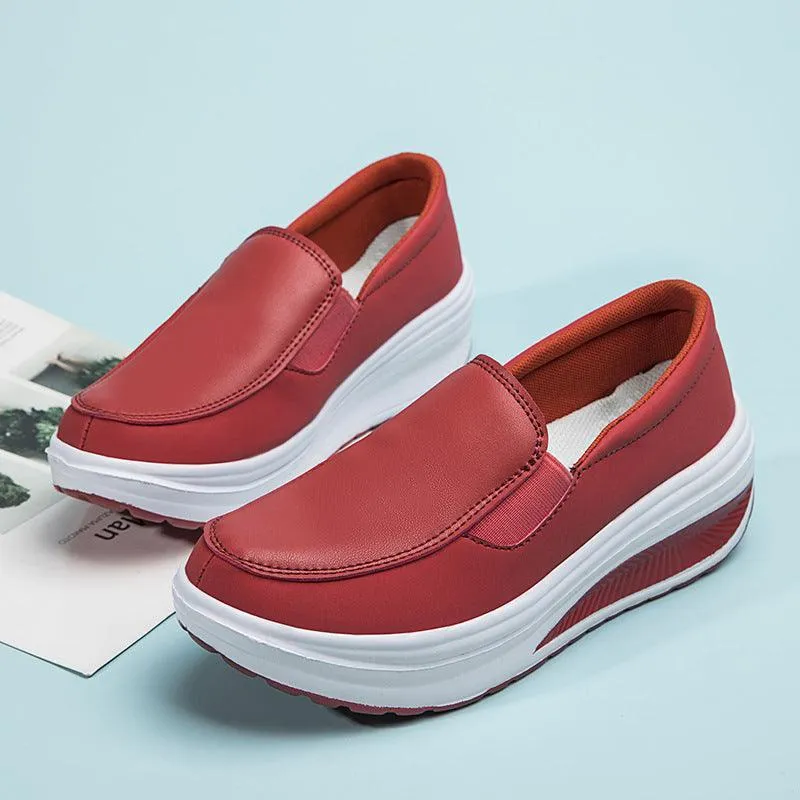 Women’s Platform Loafers – Chunky Wedge Heel PU Shoes
