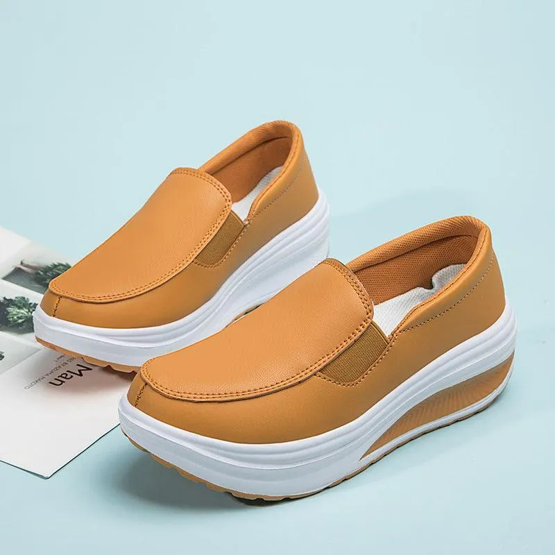 Women’s Platform Loafers – Chunky Wedge Heel PU Shoes